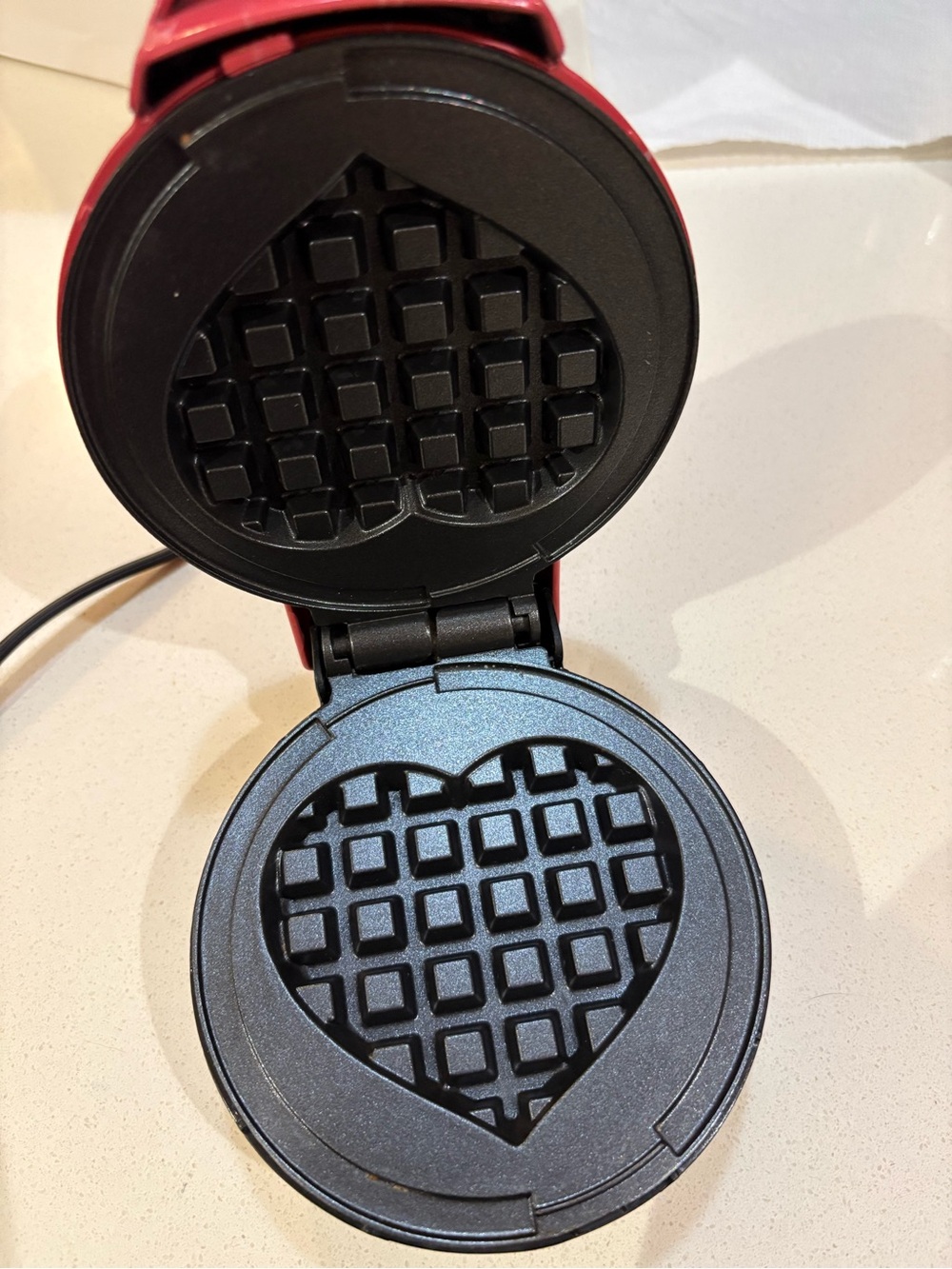 Heart-Shaped Mini Waffle Maker - Red